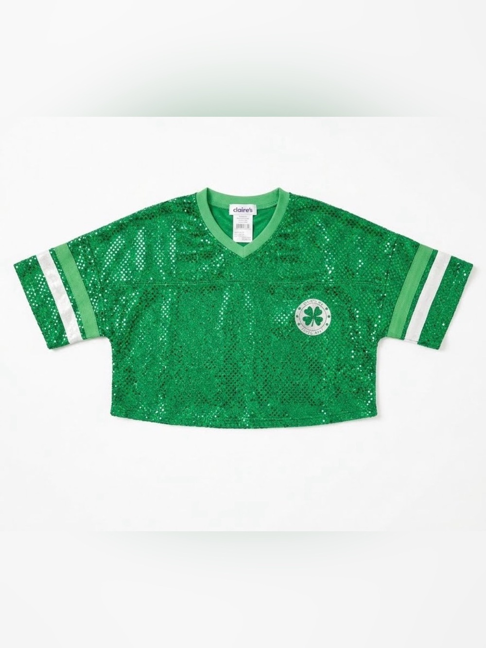 Claire's Green Sequin Clover Cropped Jersey